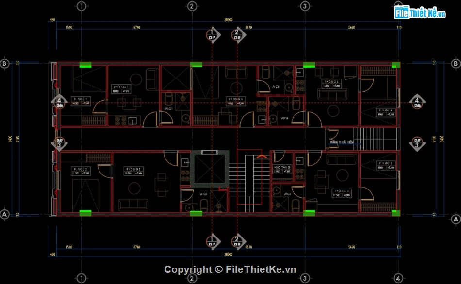 Mẫu khách sạn mini 8 tầng,File cad khách sạn cao tầng,khách sạn 8 tầng 9.4x19.5m,khách sạn tân cổ điển